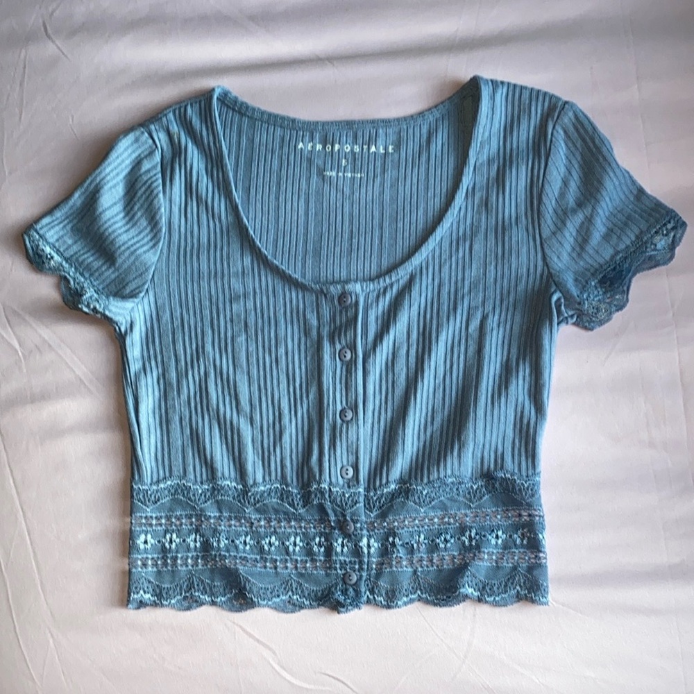 Aeropostale Blue Ribbed Crop Blouse